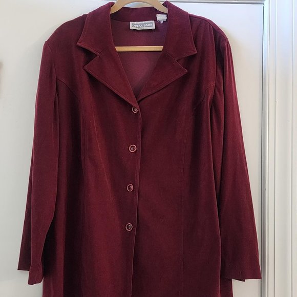 Dress Barn Woman-Deep Burgundy Microsuede-Lined-Button Down-Tailored Blazer-18W - Picture 1 of 5
